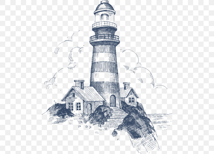 Lighthouse Tower Landmark Sketch Drawing, PNG, 500x592px, Lighthouse, Architecture, Blackandwhite, Drawing, Facade Download Free