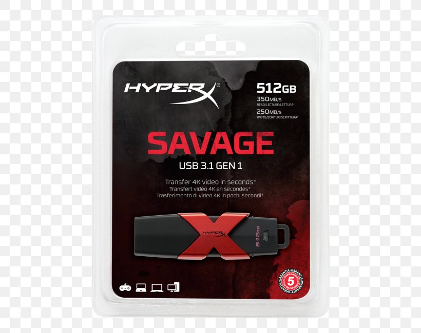 Kingston HyperX Savage Kingston Technology USB Flash Drives USB 3.0, PNG, 650x650px, Kingston Hyperx Savage, Computer, Computer Data Storage, Electronic Device, Electronics Accessory Download Free