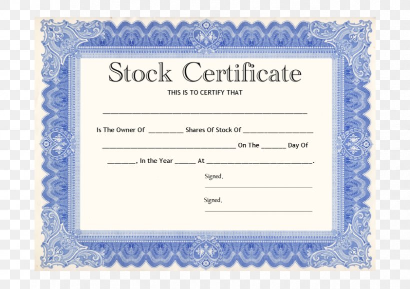 Stock Certificate Share Template Corporation, PNG, 842x595px, Stock Certificate, Area, Blue, Brand, Capital Gain Download Free