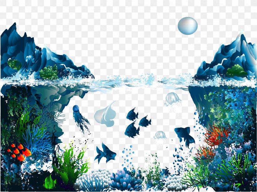 Underwater Illustration, PNG, 1670x1250px, Underwater, Art, Blue, Flower, Marine Biology Download Free
