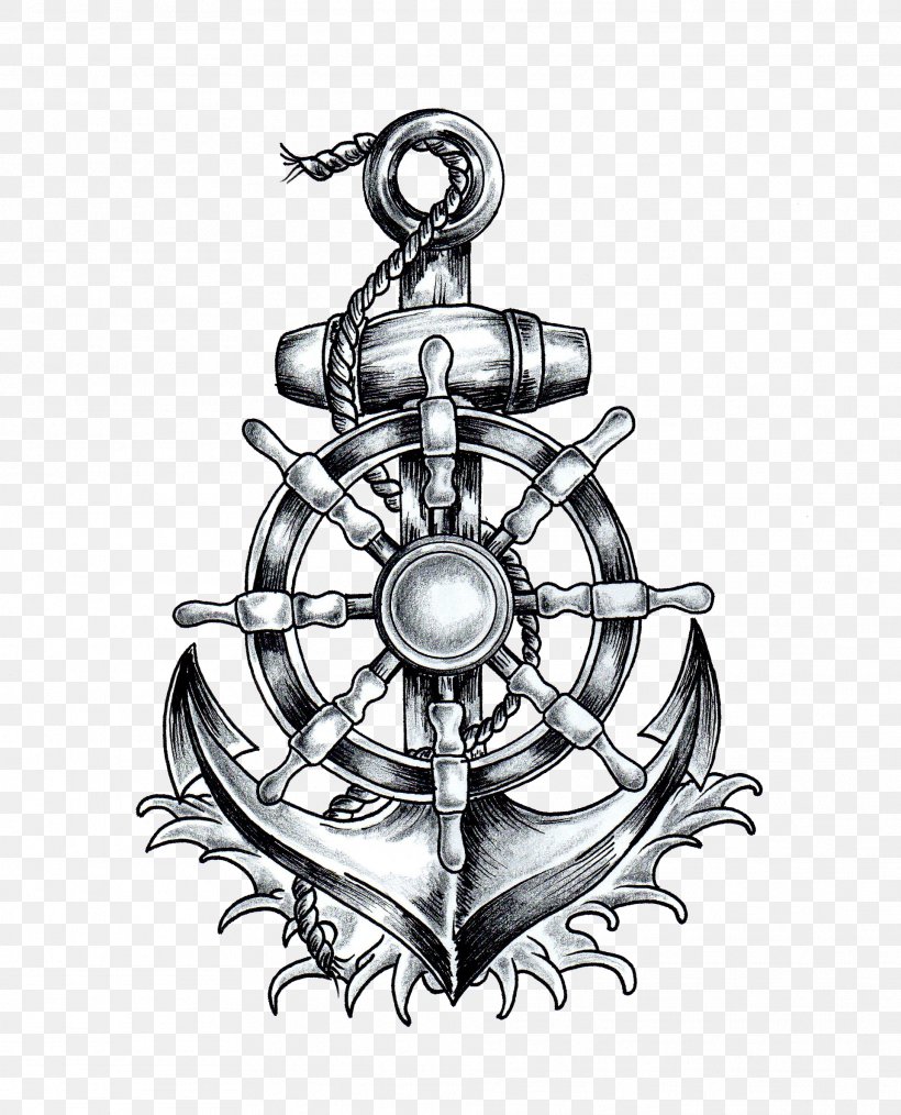 Anchor T-shirt Ship's Wheel Tattoo Drawing, PNG, 1921x2377px, Anchor, Black And White, Body Jewelry, Drawing, Maritime Transport Download Free