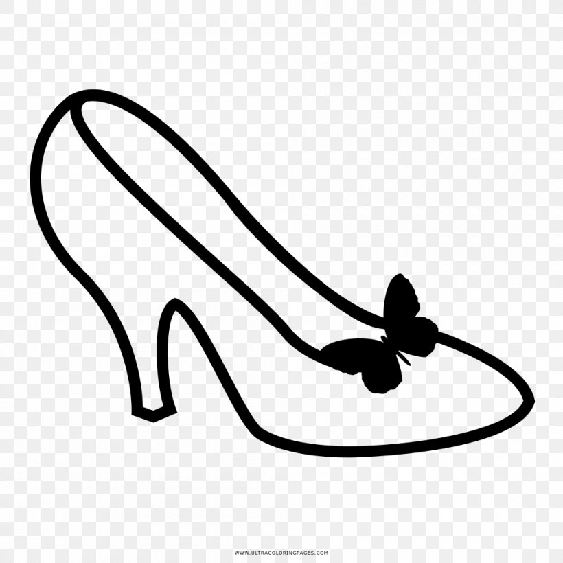 High-heeled Shoe Drawing Coloring Book Black And White, PNG, 1000x1000px, Shoe, Absatz, Area, Black, Black And White Download Free