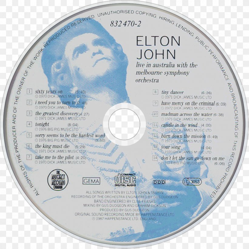 Elton John Live In Australia With The Melbourne Symphony Orchestra Candle In The Wind Phonograph Record Compact Disc, PNG, 1000x1000px, Elton John, Compact Disc, Disk Storage, Dvd, Label Download Free