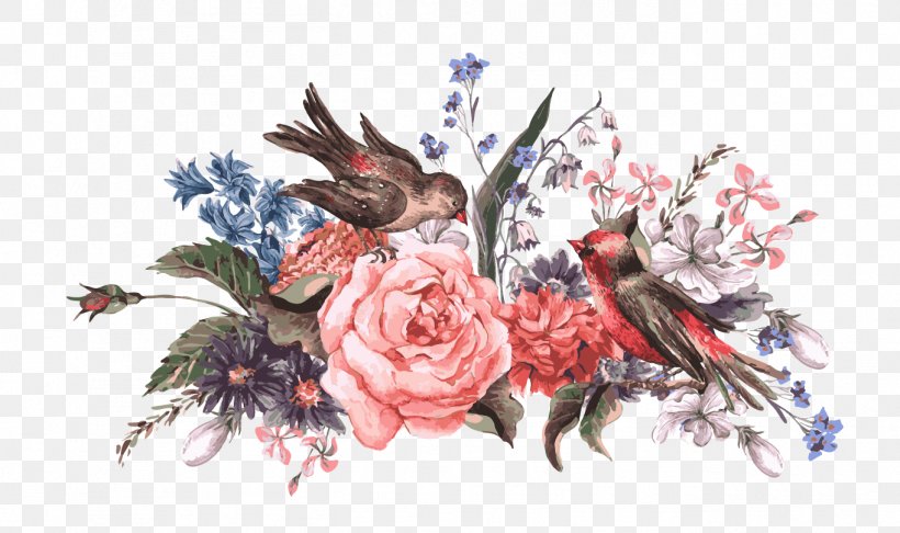 Bird Flower Stock Illustration Illustration, PNG, 1363x808px, Bird, Art, Artificial Flower, Christmas Card, Cut Flowers Download Free