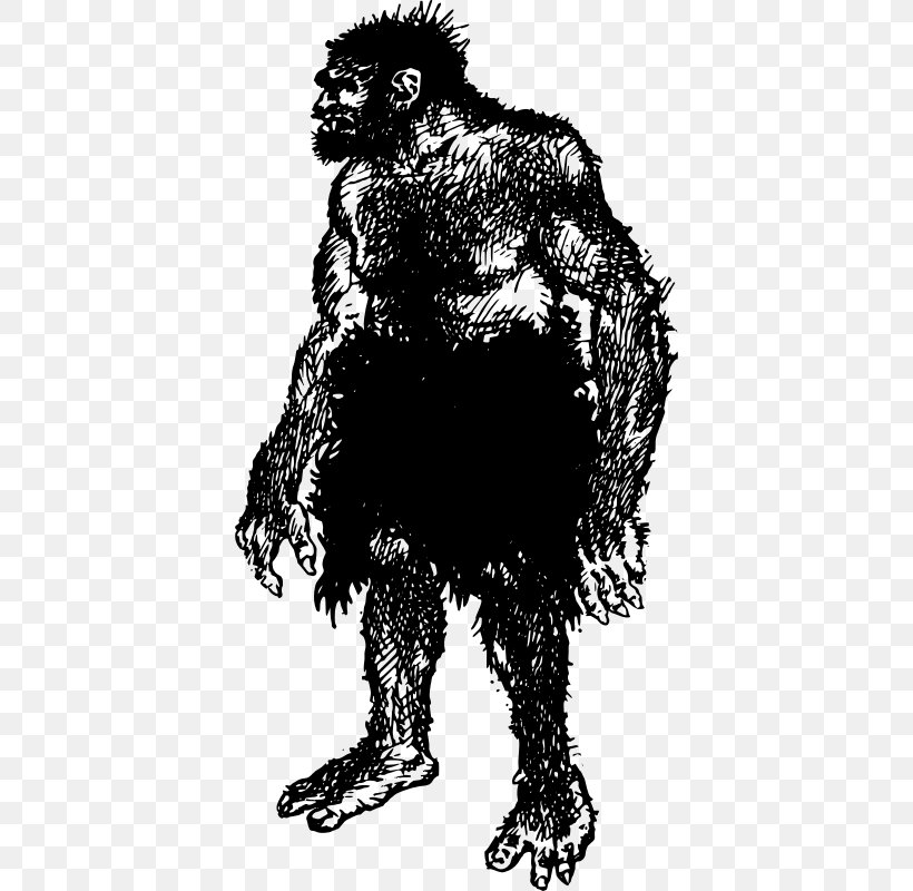 Gorilla Neanderthal Drawing Caveman Clip Art, PNG, 398x800px, Gorilla, Ape, Art, Black And White, Carnivoran Download Free