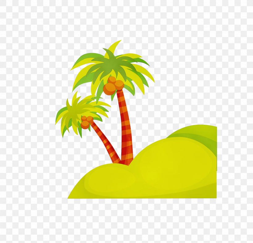 Cartoon Palm Tree, PNG, 2483x2384px, Watercolor, Arecales, Coconut, Flowerpot, Green Download Free