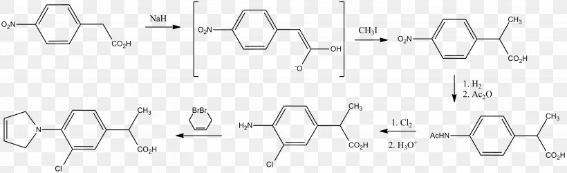 Pirprofen Chemical Reaction Chemical Synthesis Elbs Reaction Organic Compound, PNG, 3147x961px, Chemical Reaction, Acid, Area, Azo Coupling, Black And White Download Free