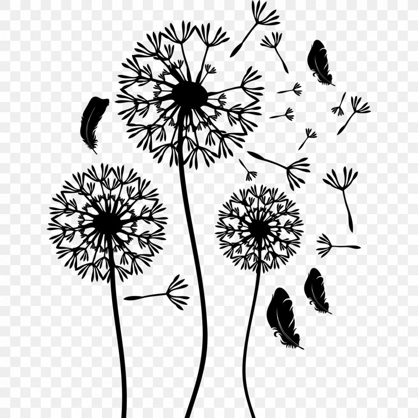 Pissenlit Sticker Flower Black And White Floral Design, PNG, 1200x1200px, Pissenlit, Black, Black And White, Branch, Chrysanths Download Free