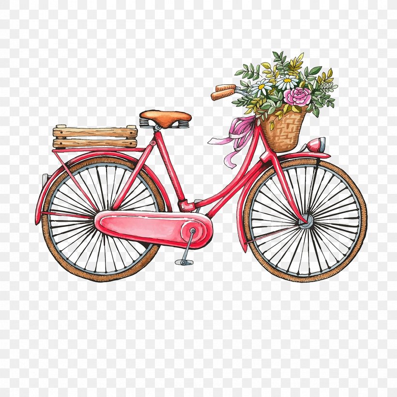 Bicycle Vintage Clothing Watercolor Painting, PNG, 2362x2362px, Bicycle, Art, Bicycle Accessory, Bicycle Basket, Bicycle Frame Download Free