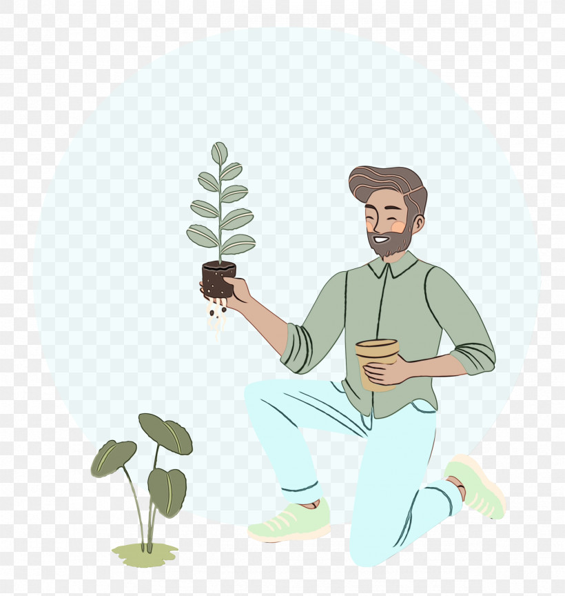 Green Plant Cartoon Sitting H&m, PNG, 2371x2500px, Watercolor, Behavior, Biology, Cartoon, Green Download Free