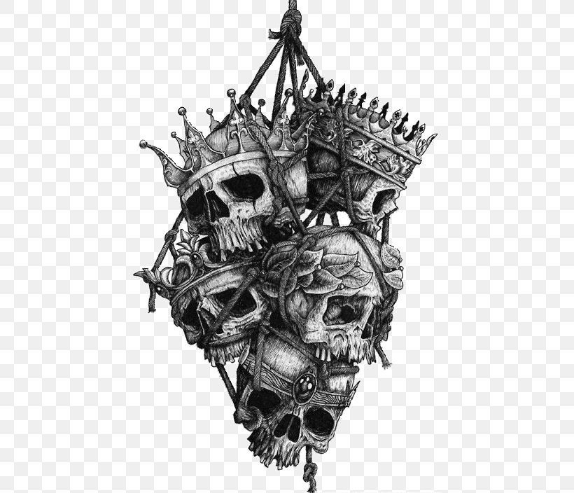 Human Skull Symbolism Tattoo Crown Head, PNG, 442x704px, Skull, Art, Black And White, Bone, Crown Download Free