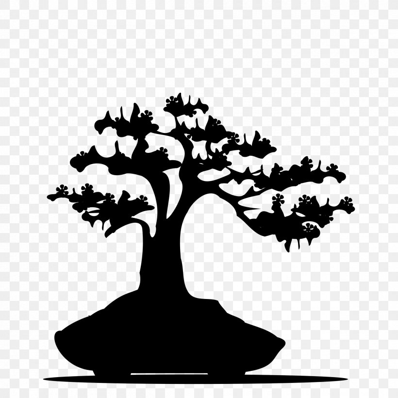 Clip Art Silhouette Flower Leaf Bonsai, PNG, 2400x2400px, Silhouette, Art, Blackandwhite, Bonsai, Botany Download Free