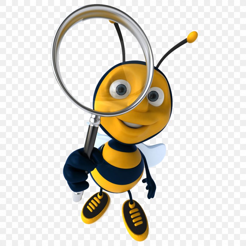 Bee Magnifying Glass Clip Art, PNG, 1000x1000px, Bee, Cartoon, Honey Bee, Insect, Invertebrate Download Free