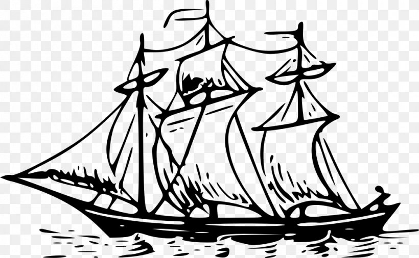 Brigantine Drawing Mast Sailing Ship Clip Art, PNG, 1000x618px, Brigantine, Artwork, Black And White, Boat, Caravel Download Free