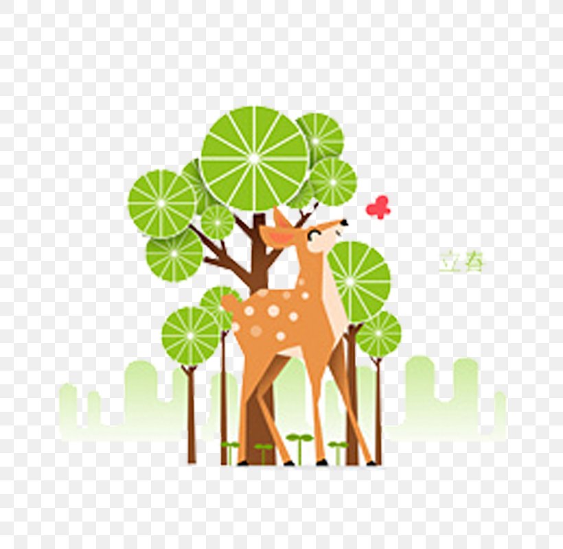 Giraffe Reindeer Green, PNG, 800x800px, Giraffe, Branch, Color, Deer, Flowering Plant Download Free
