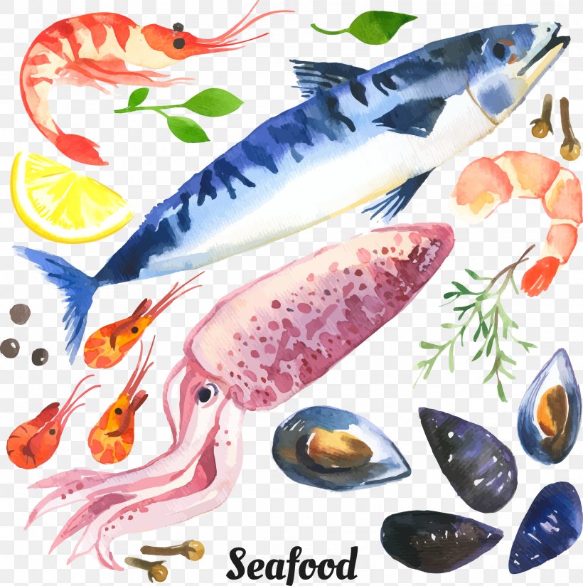 Seafood Watercolor Painting Image Illustration, PNG, 2282x2294px, Seafood, Fish, Fish Products, Food, Organism Download Free
