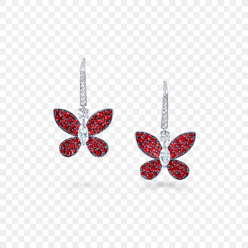 Earring Butterfly Graff Diamonds Ruby, PNG, 1000x1000px, Earring, Body Jewelry, Bracelet, Butterfly, Carat Download Free