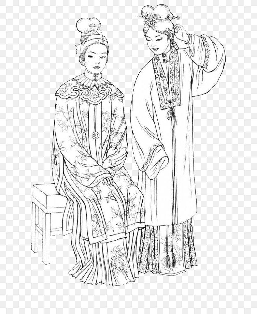 Qing Dynasty Yuan Dynasty Chinese Clothing Ming Dynasty, PNG, 734x1000px, Qing Dynasty, Art, Artwork, Black And White, Button Download Free