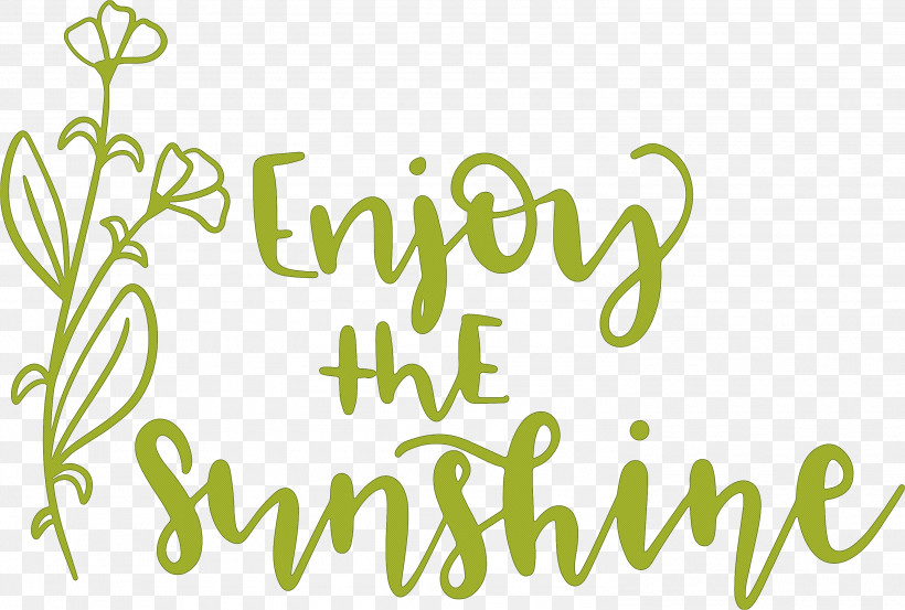 Sunshine Enjoy The Sunshine, PNG, 3000x2025px, Sunshine, Biology, Calligraphy, Green, Leaf Download Free