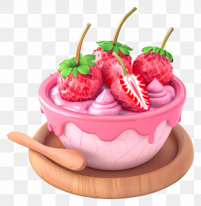 Strawberry Smoothie Bowl - Strawberry Dessert In Pink Bowl PNG