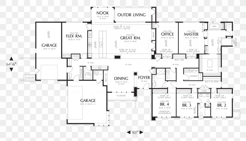 Ranch-style House House Plan Floor Plan, PNG, 1200x689px, Ranchstyle House, Area, Basement, Bedroom, Circuit Component Download Free