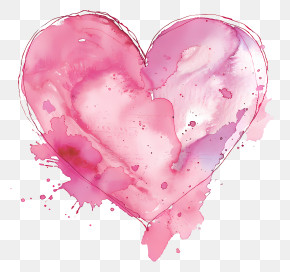 Pink Watercolor Heart - Pink Watercolor Heart Illustration With Splashes PNG
