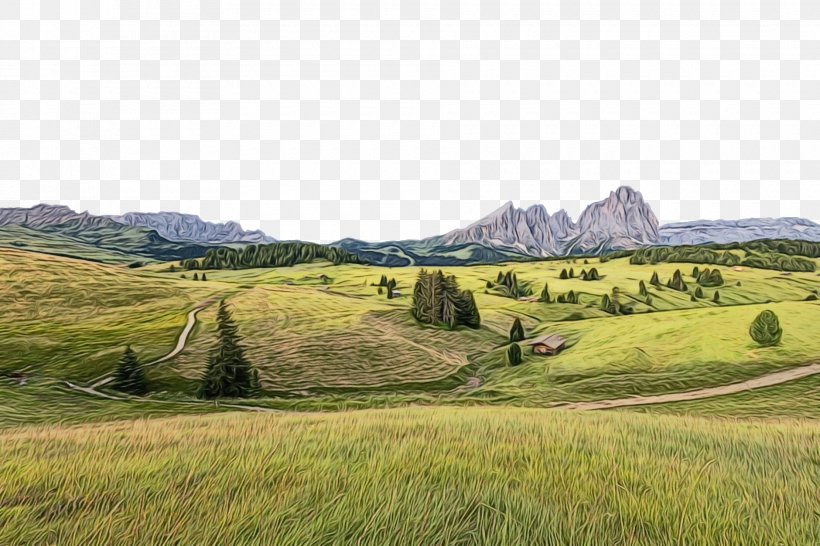 Natural Landscape Grassland Mountainous Landforms Hill Plain, PNG, 1880x1253px, Watercolor, Grassland, Highland, Hill, Land Lot Download Free