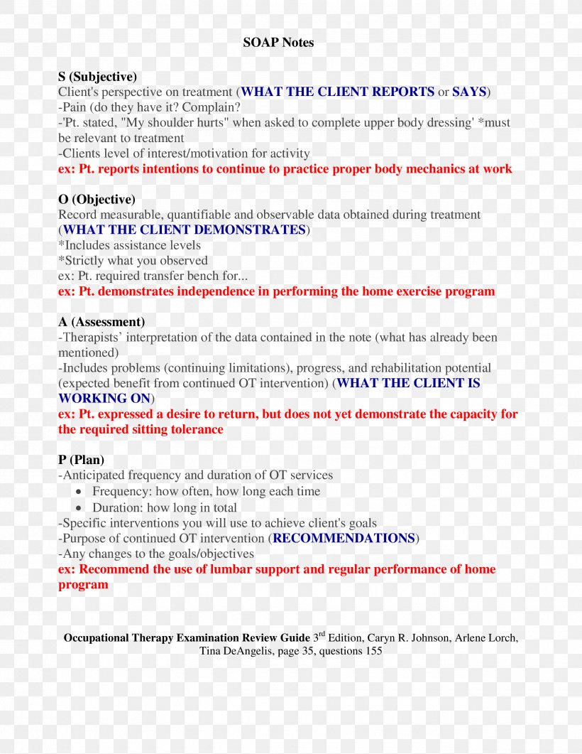 SOAP Note Occupational Therapy Examination Review Guide Progress Note, PNG, 2550x3300px, Occupational Therapy, Area, Diagram, Document, Form Download Free