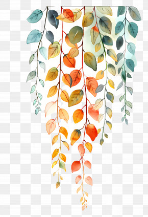 Watercolor Foliage - Colorful Hanging Leaves PNG