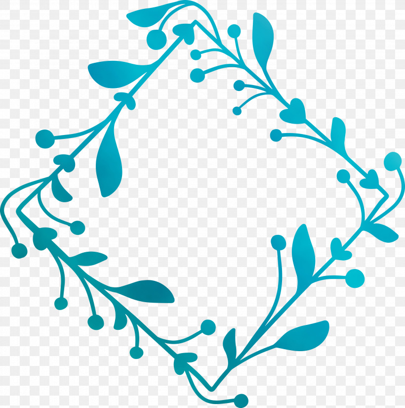 Turquoise Aqua Branch, PNG, 2981x3000px, Flourish Frame, Aqua, Branch, Flower Frame, Paint Download Free