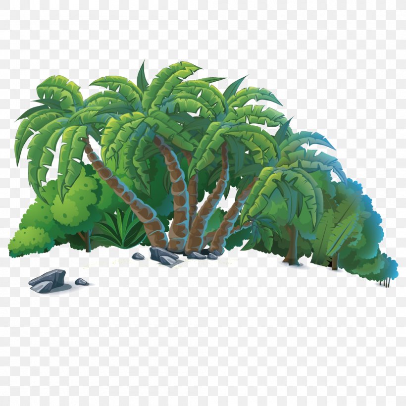 Vector Seaside Coconut Tree Stone, PNG, 1000x1000px, Coconut, Computer Graphics, Evergreen, Flowerpot, Grass Download Free